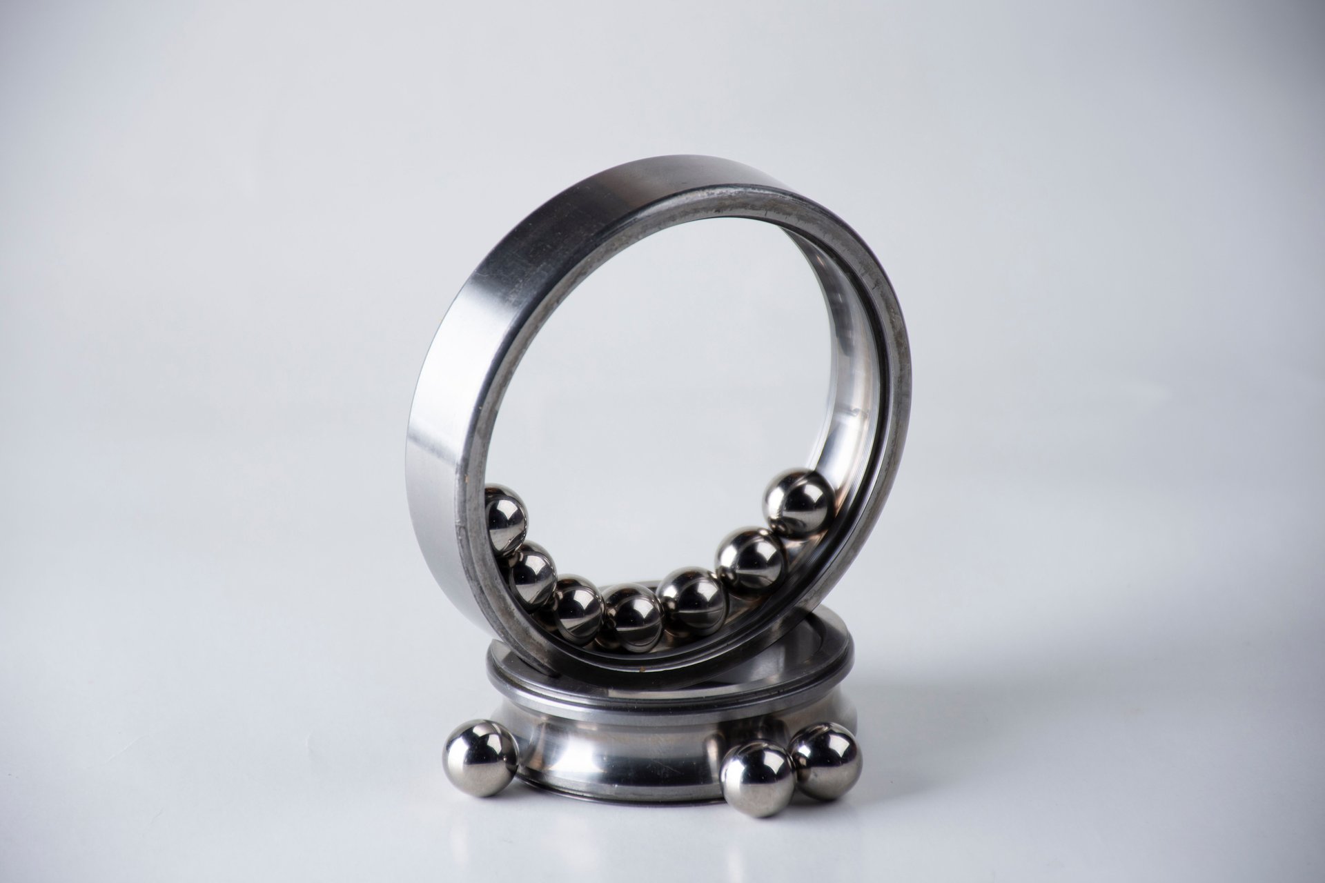 High precision open ball bearing showing steel balls